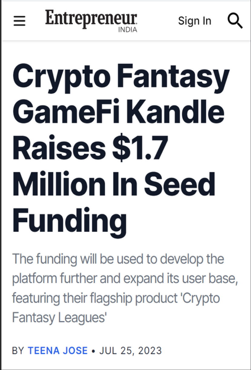 Entrepreneur India: Crypto Fantasy GameFi Kandle Raises $1.7 Million In Seed Funding
