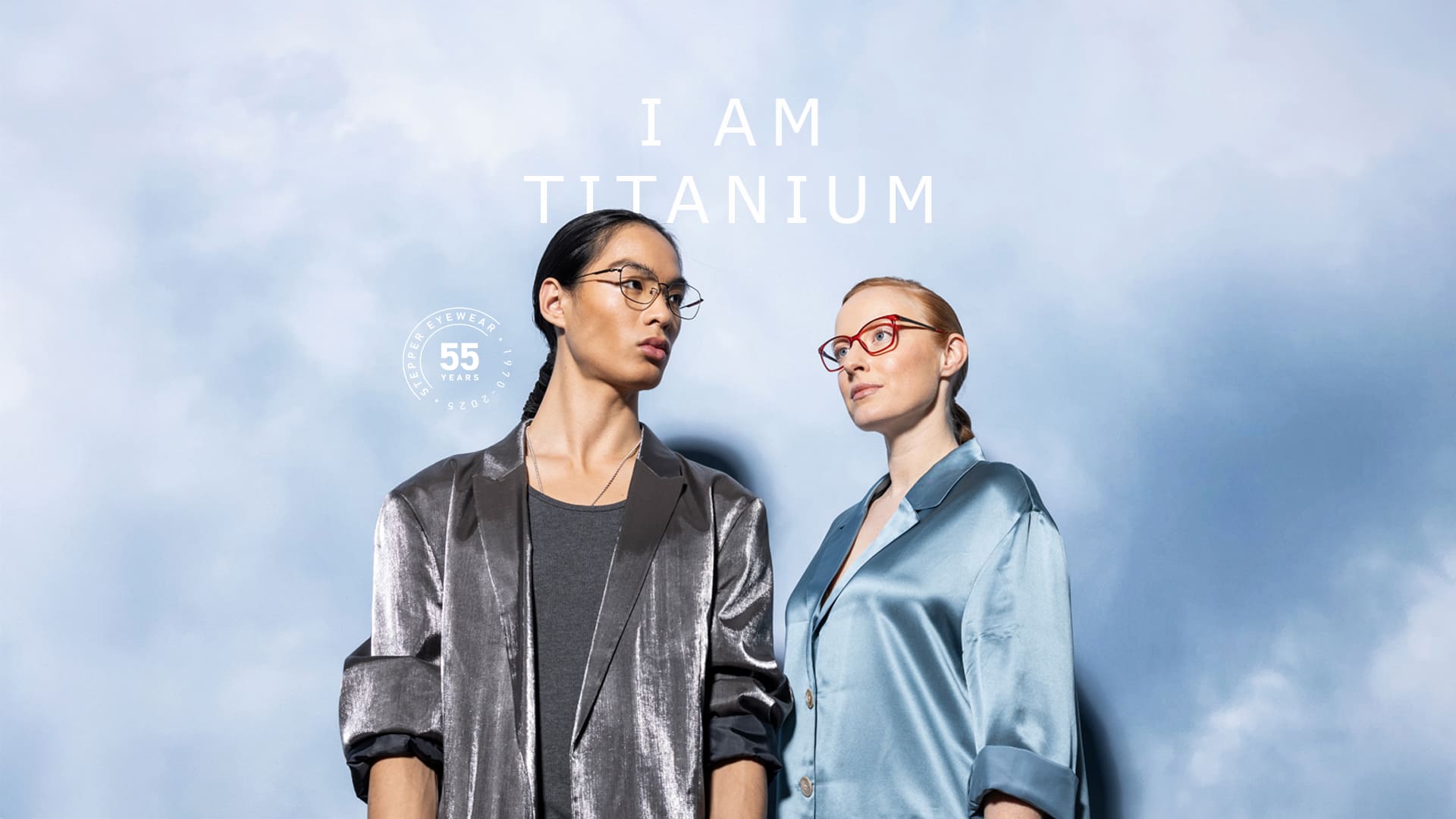 Stepper’s ‘I am titanium’ campaign: two people in titanium frames against the sky